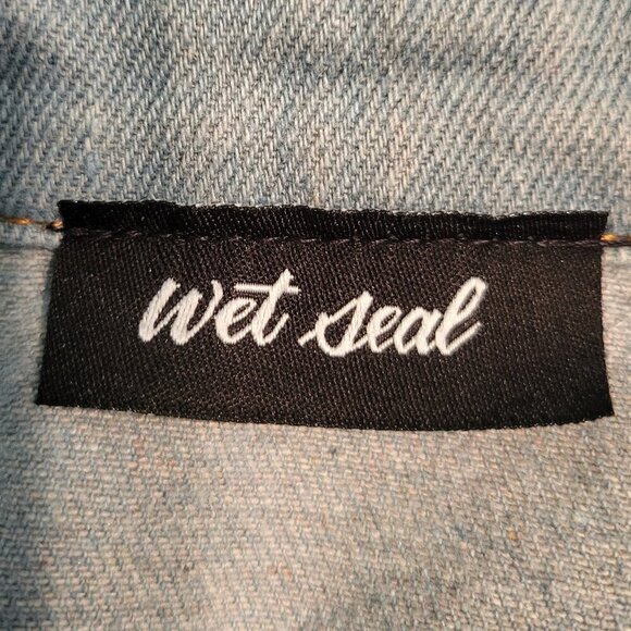 Wet Seal Vintage Light Blue Cropped Rainbow Sleeve Denim Jacket Women's Sz XS - Picture 6 of 8